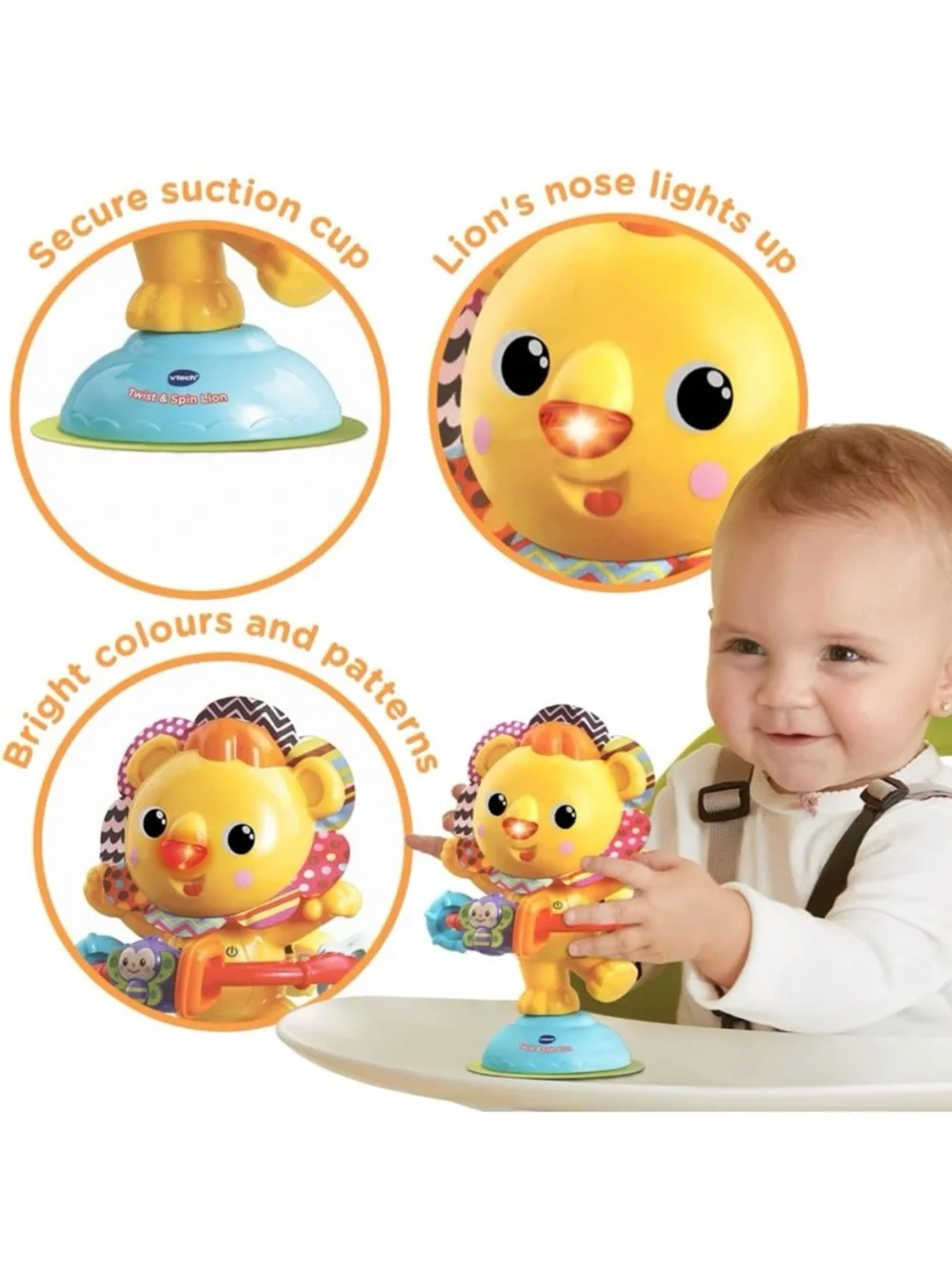 VTech Baby Bright Yellow Lion Activity Toy with Colorful Rings - Kids Toys